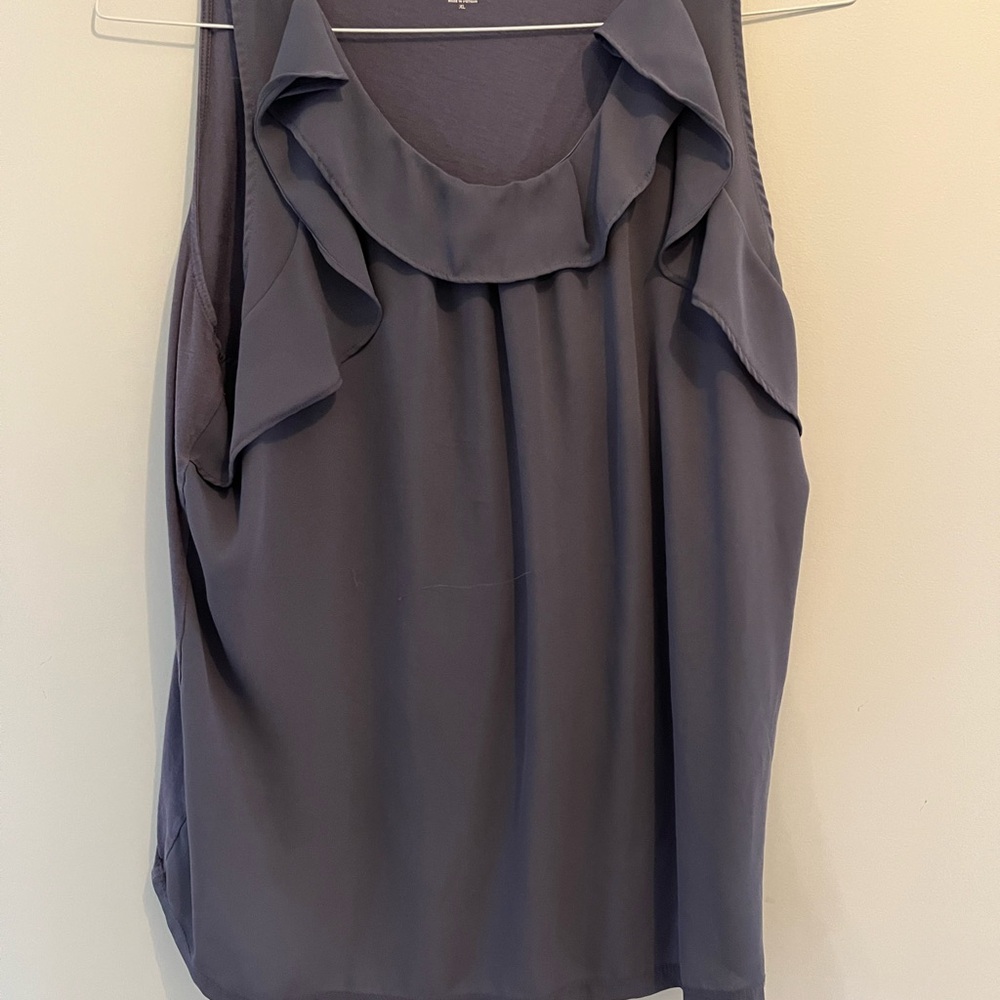 LOFT Charcoal Ruffle Sleeveless Blouse